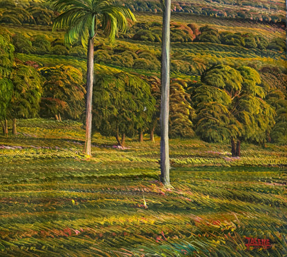 Jean Adrien Seide 40"x60" Valley With Mountains, Lake, Coconut Trees 2022 Acrylic on Canvas Painting #6A-MFN