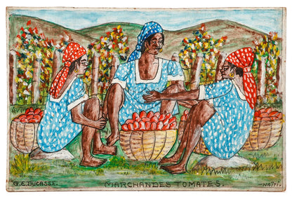 Gervais Emmanuel Ducasse (1903-1988) 16"x24" 1977 "Marchandes Tomates" Oil on Board Painting #13MFN