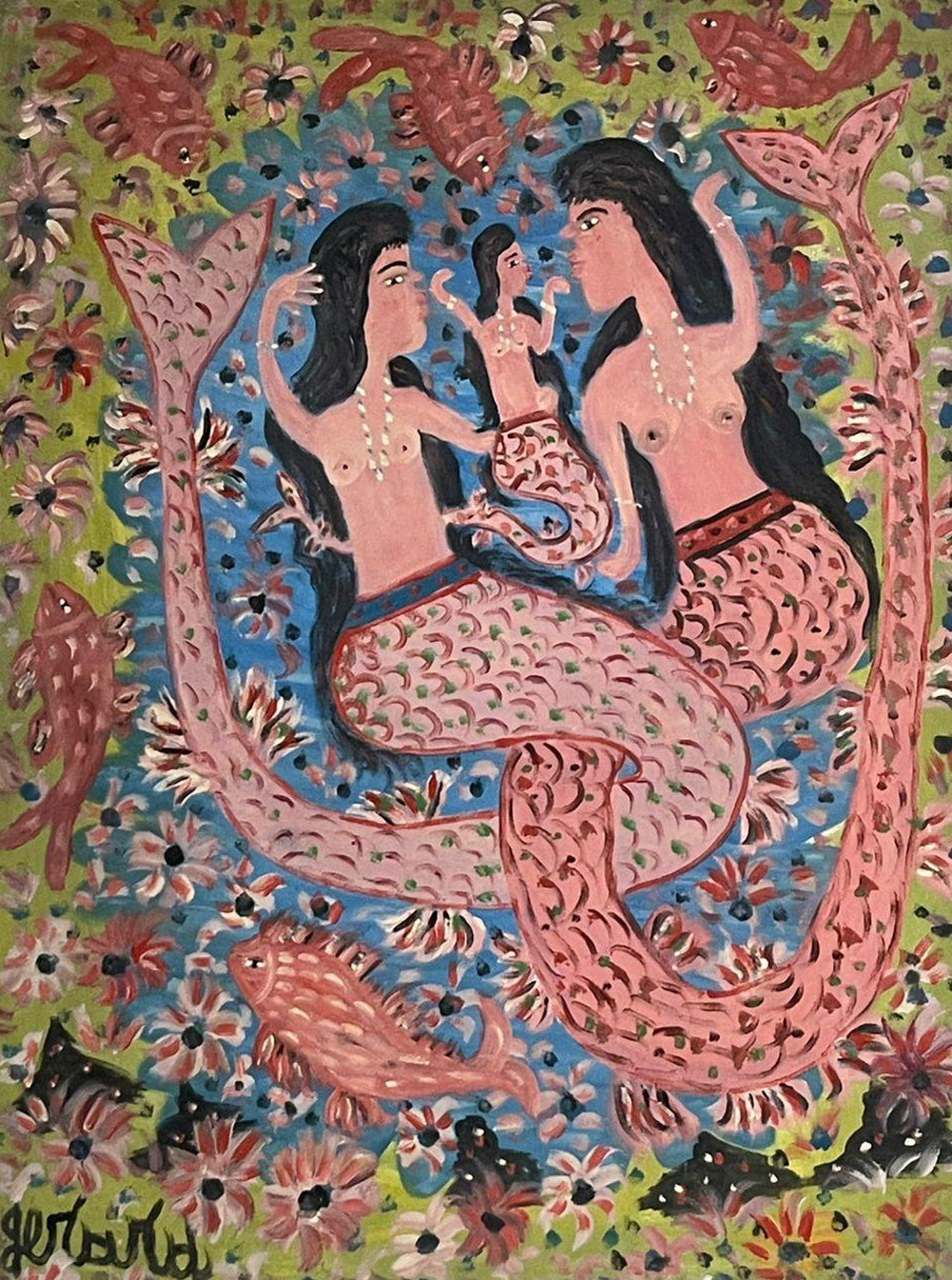 Gerard Fortune 40"x30" Siren Family Acrylic on Canvas Painting #J50