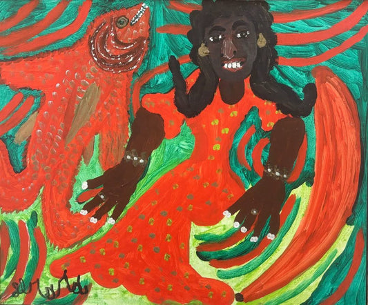 Gerard Fortune 20"x24" Black Female in Red  1986 Acrylic on Board #1AC