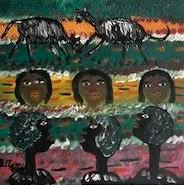 Gerard Fortune 24"x24" Female Heads & Animals c1980 Acrylic on Board #1MG