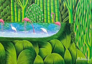 Henri-Robert Bresil (1952-1999) 30"x40" Flying Birds, Ibis, Pelicans c1990 Oil on Canvas #1PN-MIA