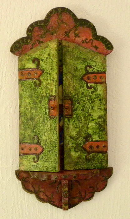 Heza Barjon 26.25"x11.25"x2" Virgin and Child Icon with Opening Shrine Doors  Acrylic on Carved Wooden Devotional Shrine (retablo) #1CU