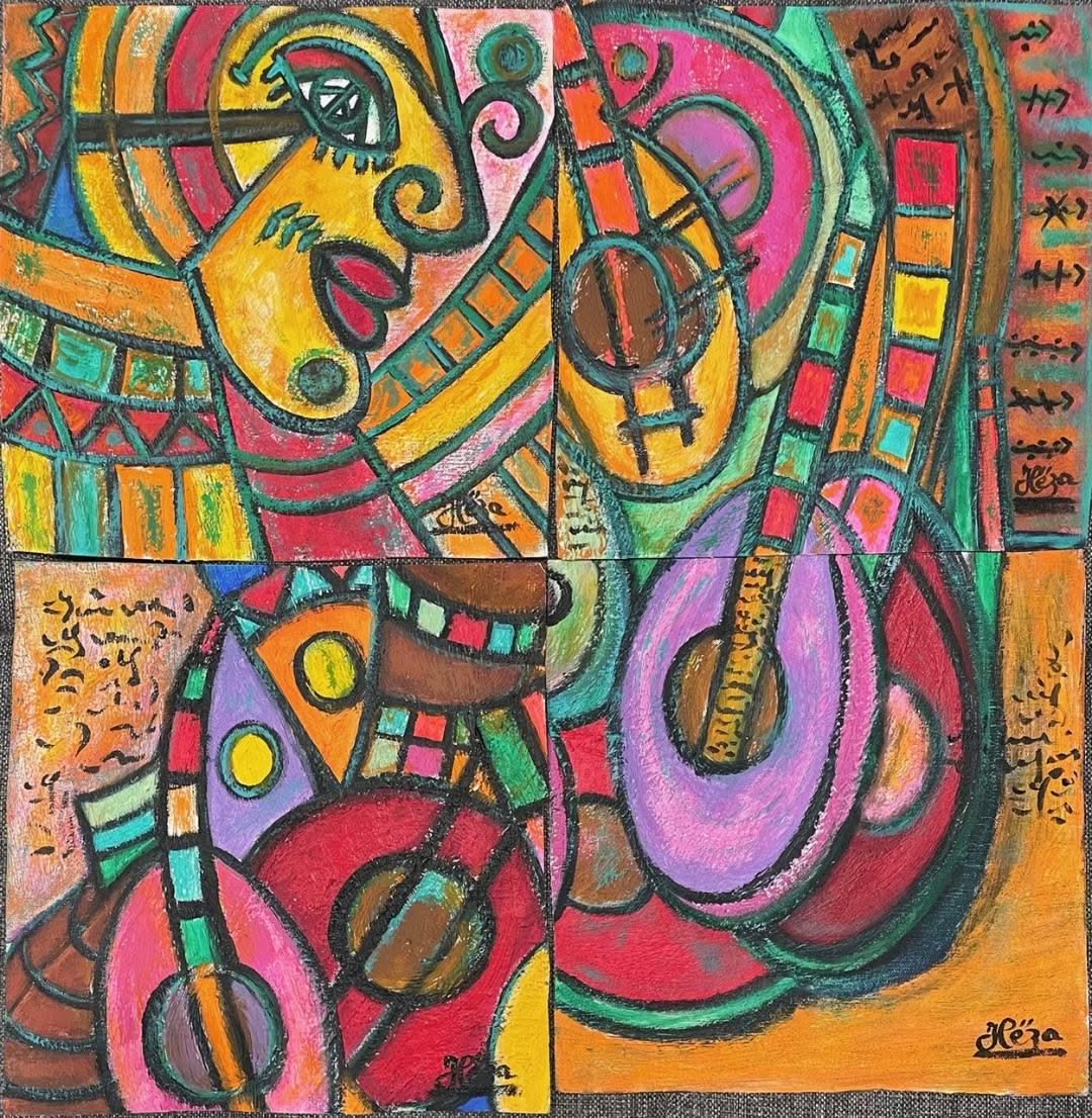 Heza Barjon 21"x21" (4-10"x10" Untiled Abstract 2022 Acrylic on Canvas Painting #5-JSB-NY