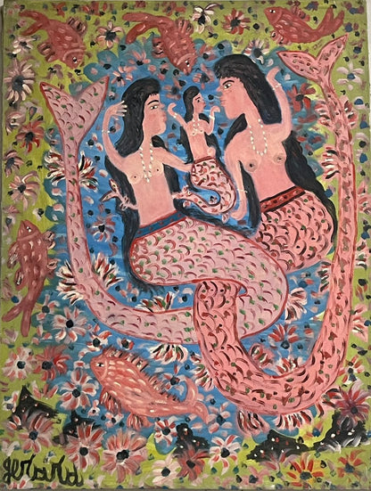 Gerard Fortune 40"x30" Siren Family Acrylic on Canvas Painting #J50