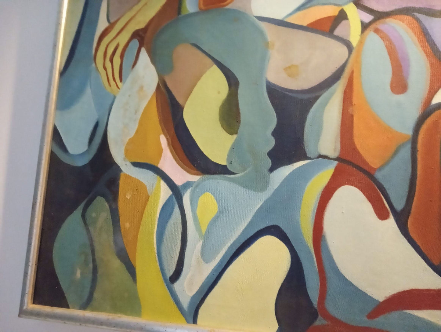 Yannick Jean 24"x36" Abstract 1980s Acrylic on Canvas Framed Painting #1MES