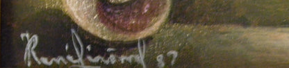 Jean-René Jérôme (1942-1991) 15.5" x 4.5"  Dreamlike Woman with Nautilus Shell 1987 Acrylic on Canvas Unframed Painting #3CU