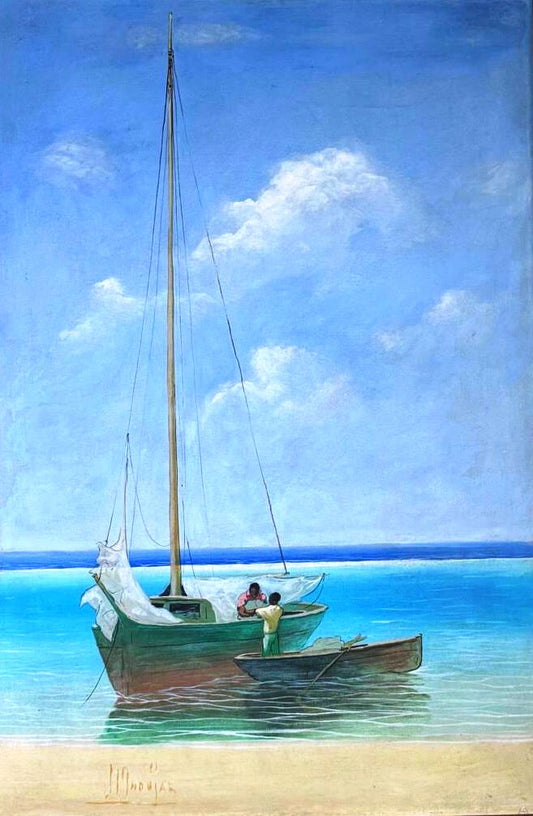 Juan Plutarco Andujar (1931-1995) 36"x24" Marina 1981 Acrylic on Canvas Unframed Painting #22FN