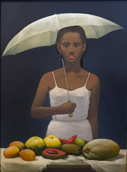 Juan Plutarco Andujar (1931-1995) 40"x30" Susana en el Mercado la Hispaniola  Acrylic on Canvas Unframed Painting #28FN