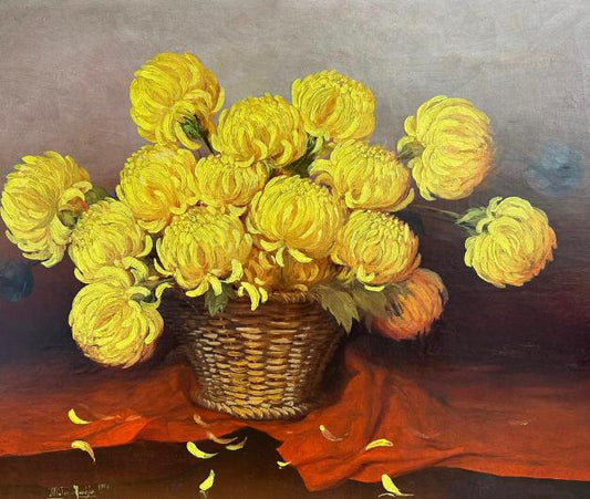 Juan Plutarco Andujar (1931-1995) 24"x36" Yellow Flowers 1986 Acrylic on Canvas Unframed Painting #27FN