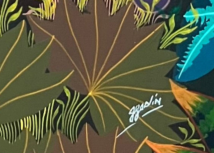 Jacques Geslin 24"x20" Tropical Birds in the Forest 1984 Oil on Board Painting #1IB