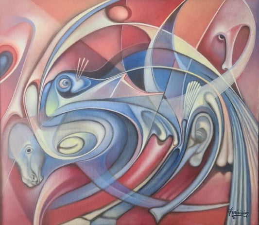 Jacques Merisier 29.5"x33.5" Abstract 1982 Oil on Canvas Unframed Painting #1MF