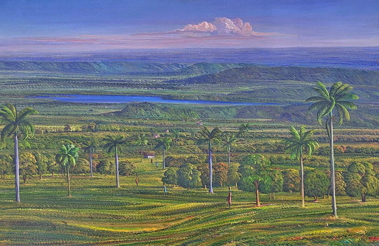 Jean Adrien Seide 40"x60" Valley With Mountains, Lake, Coconut Trees 2022 Acrylic on Canvas Painting #6A-MFN