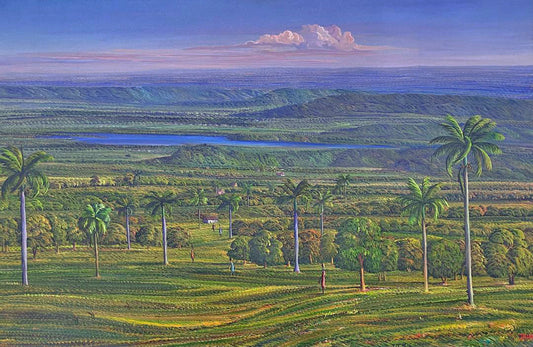Jean Adrien Seide 40"x60" Valley With Mountains, Lake, Coconut Trees 2022 Acrylic on Canvas Painting #6A-MFN