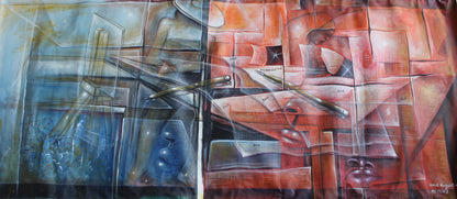 Jean Amil Augustin 11.81"x53.94" Chronicle of Time 2007 Oil on Canvas Unframed Painting #9CFS