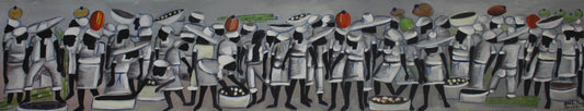 Jean Amil Augustin 7.87"x39.37" Market Procession 2012 Oil on Canvas Unframed Painting #8CFS