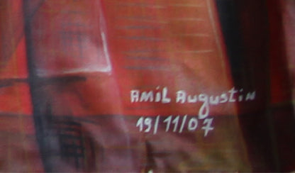 Jean Amil Augustin 11.81"x53.94" Chronicle of Time 2007 Oil on Canvas Unframed Painting #9CFS