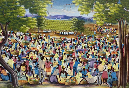 Jean-Claude Blanc 40"x60" Grand Market Scene c. 2000 Oil on Canvas Unframed Painting #2100GN-HA