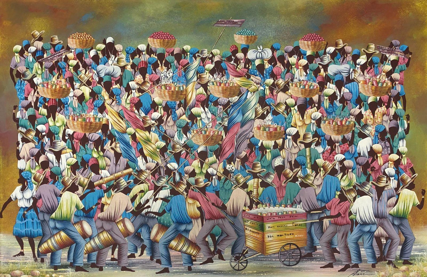 Jean-Claude Blanc 24"x36" Market & Festival Scene c. 2000 Oil on Canvas Unframed Painting #2101GN-HA