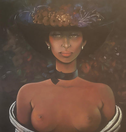 Jean-Claude Legagneur 48"x48" Woman in Black Hat 1989 Acrylic on Canvas Unframed Painting #1AL