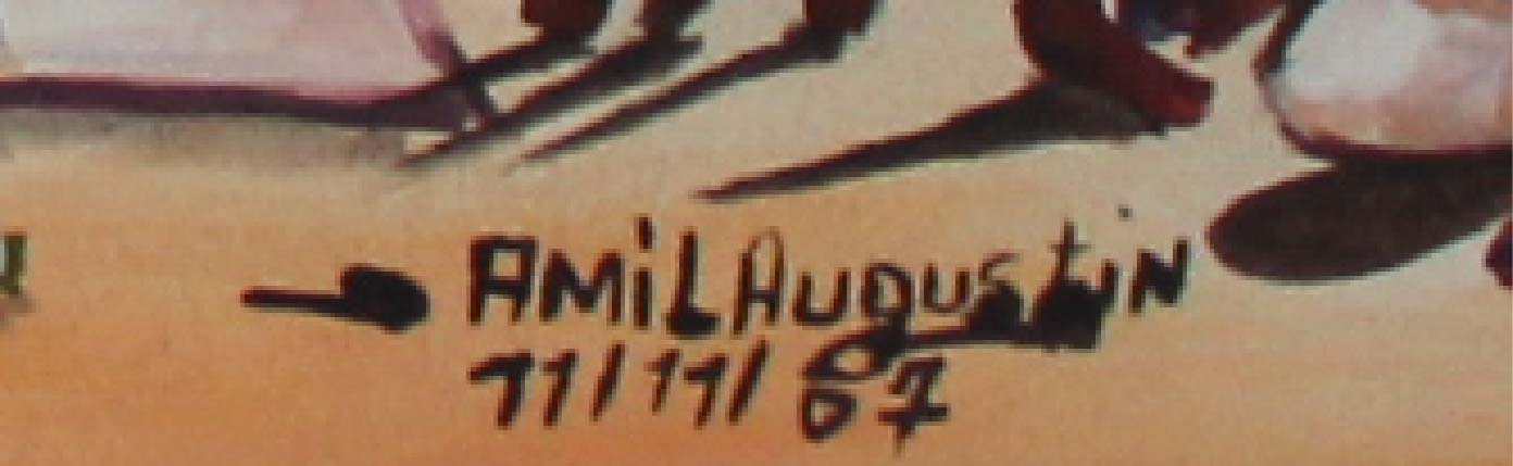 Jean Amil Augustin 7.87" X 39.37" Haitian Market 2007 Oil on Canvas Unframed Painting #1CFS