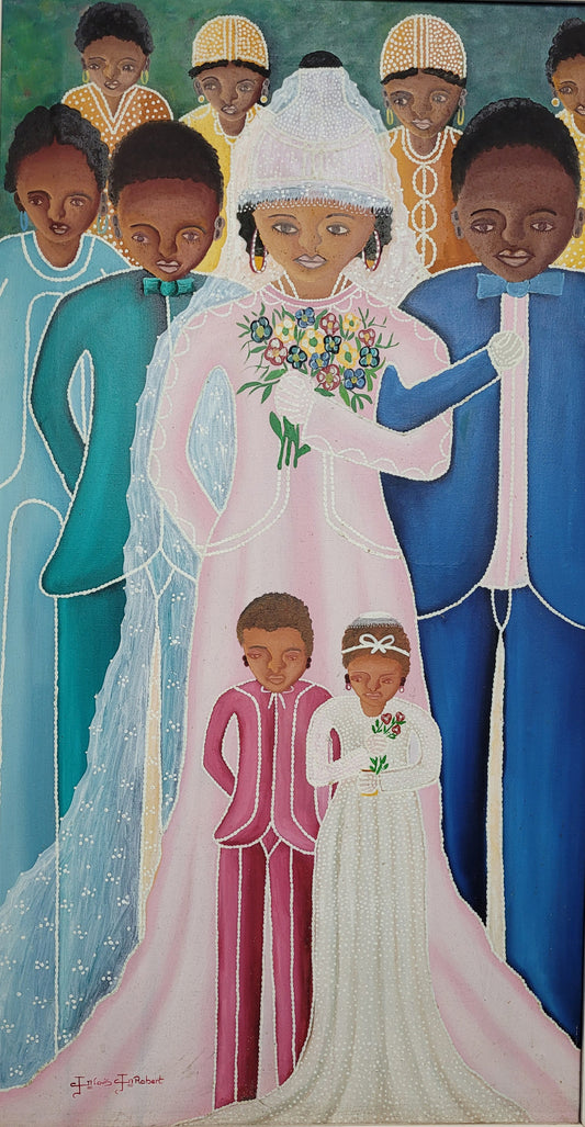 Jn-Louis Jn-Robert 36"x20" Weddings c1980 Oil on Canvas Unframed Painting #1WF