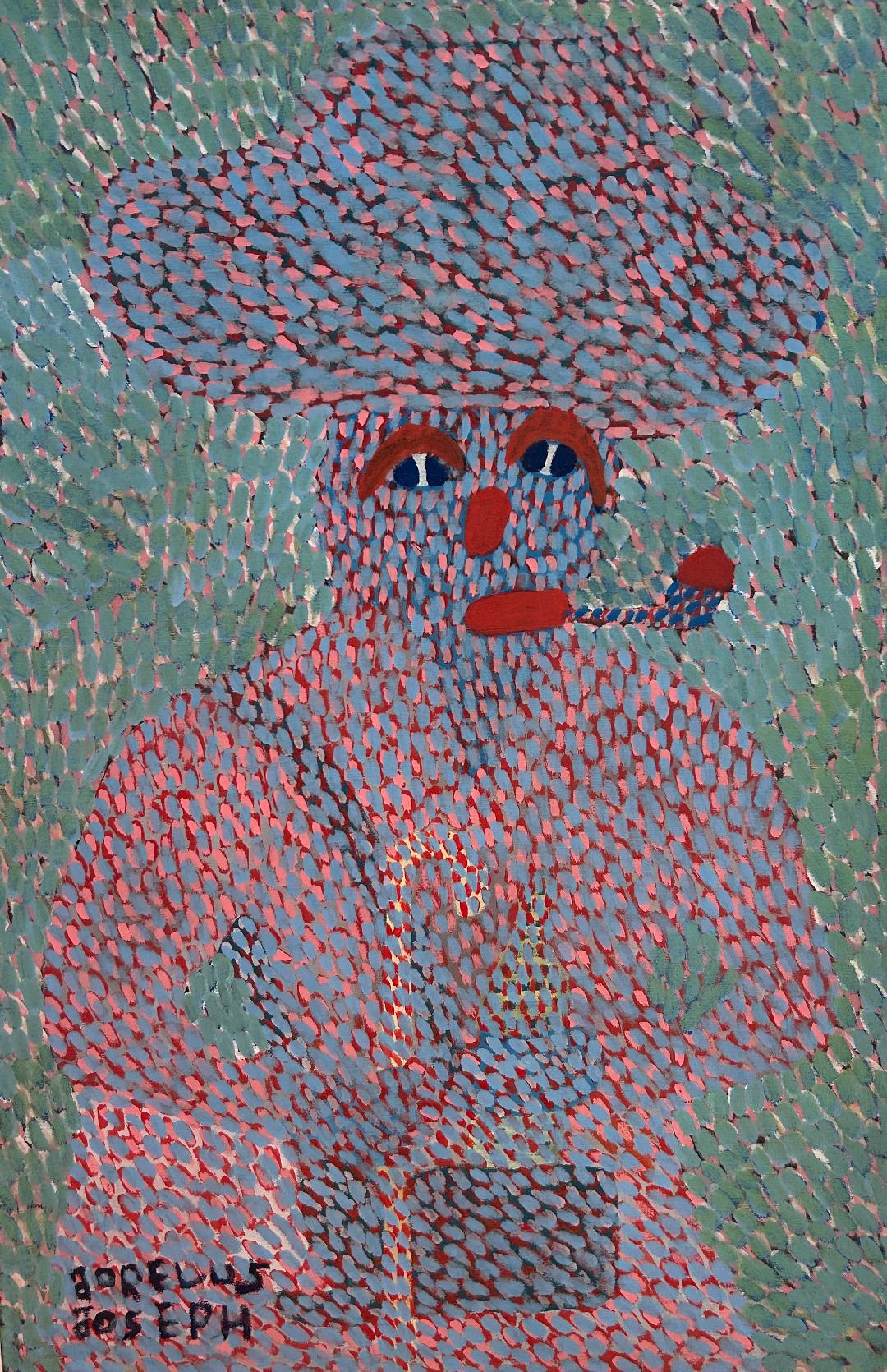 Jorelus Joseph Papa Zaka Vodou scene acrylic on canvas Haitian painting, unframed, from a private Virginia collection