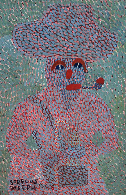 Jorelus Joseph Papa Zaka Vodou scene acrylic on canvas Haitian painting, unframed, from a private Virginia collection