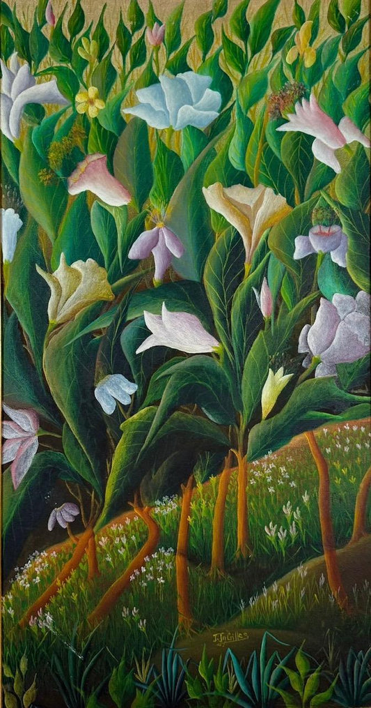 Joseph Jn-Gilles 36"x19" Flowers c1980 Oil on Canvas Painting #1PN-MIA