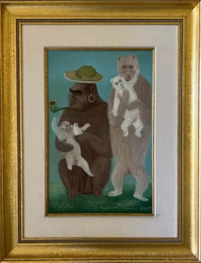 Jasmin Joseph (1923-2005) 21"x13" The Family 1992 Acrylic on Canvas Framed Painting #1MB