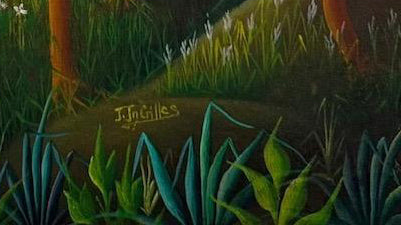 Joseph Jn-Gilles 36"x19" Flowers c1980 Oil on Canvas Painting #1PN-MIA