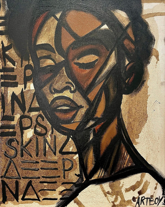 Ken Forbes (American) 20"x16" Deep Skin 2025 Coffee, Cacao and Acrylic on Canvas Unframed Painting #5KF