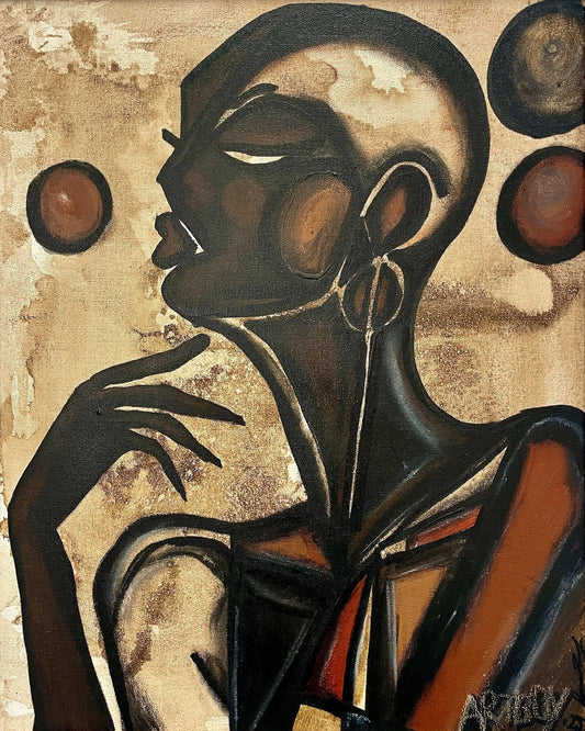 Ken Forbes (American) 20"x16" Tell Me What's On Your Mind 2025 Coffee, Cacao and Acrylic on Canvas Unframed Painting #7KF