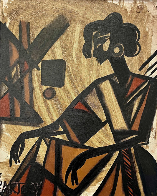 Ken Forbes (American) 20"x16" Modern Woman 2025 Coffee, Cacao and Acrylic on Canvas Unframed Painting #3KF