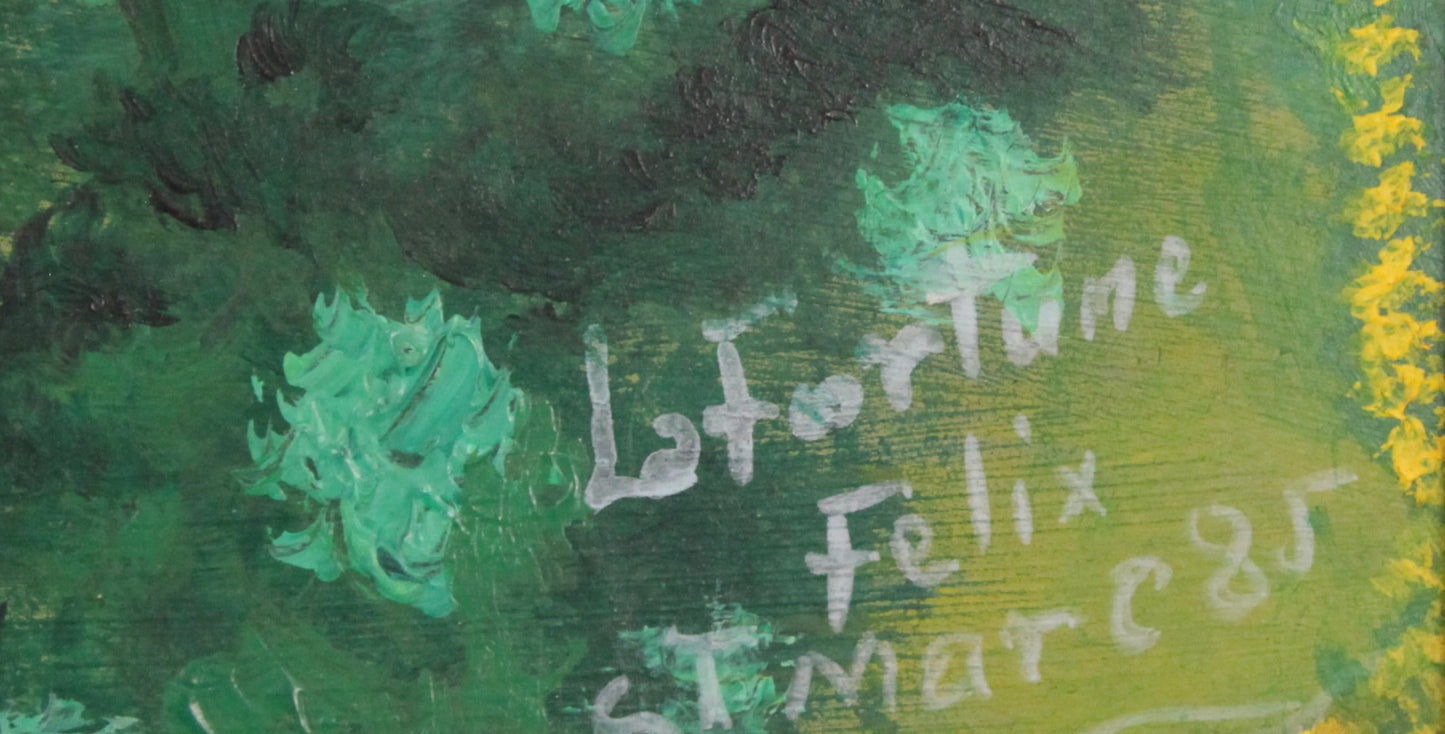 Lafortune Felix (Haitian, 1933-2016) 17"x29.5" The Robbery 1985 Acrylic on Masonite Painting-Unframed #1TP