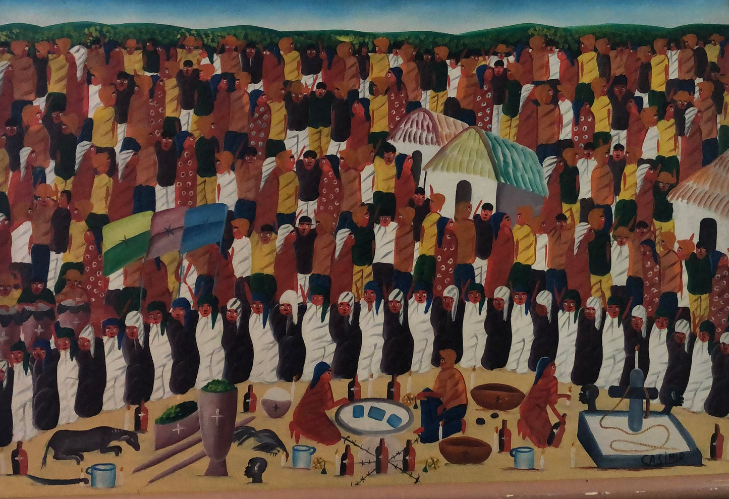 CASIMIR Laurent (1928-1990) 24"x36" Vodou Scene c1970 Oil on Canvas Unframed Painting #3YN