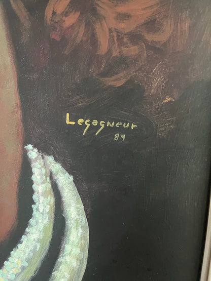 Jean-Claude Legagneur 48"x48" Woman in Black Hat 1989 Acrylic on Canvas Unframed Painting #1AL