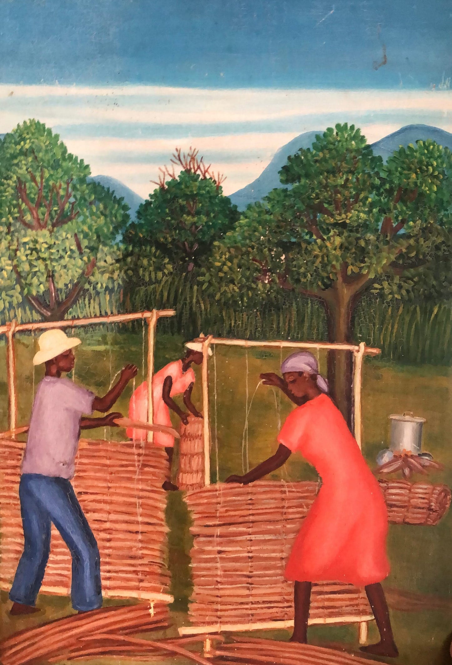 Gabriel Leveque (1923-2013) 24"x16" Weaving in the Countryside  c1960 Oil on Board Unframed Painting#2YN