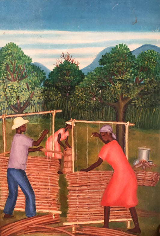 Gabriel Leveque (1923-2013) 24"x16" Weaving in the Countryside  c1960 Oil on Board Unframed Painting#2YN