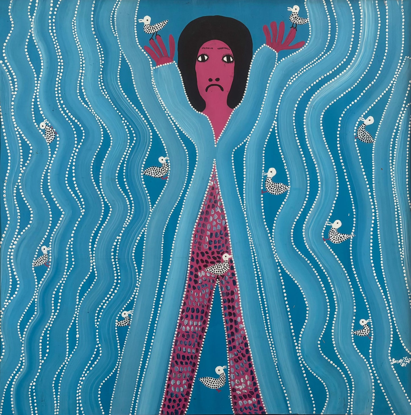 Levoy Exil 24"x24" Blue Spirit & Birds 1986 Acrylic on Board Unframed Painting #1AC