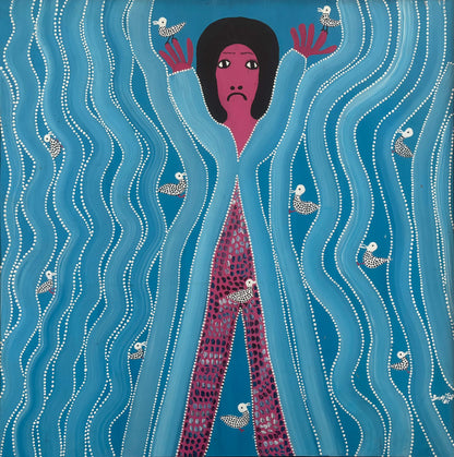 Levoy Exil 24"x24" Blue Spirit & Birds 1986 Acrylic on Board Unframed Painting #1AC