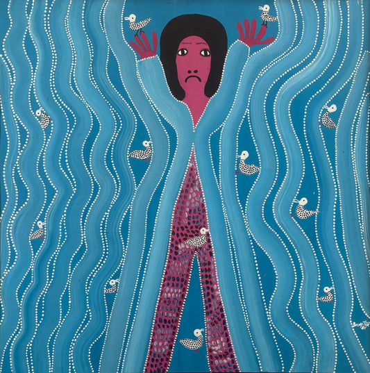 Levoy Exil 24"x24" Blue Spirit & Birds 1986 Acrylic on Board Unframed Painting #1AC