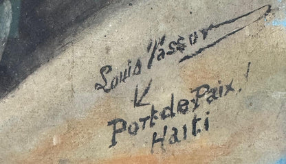 Louis Vassor (1888-1968) 32"x14" Joseph, Port-de-Paix c1930 Oil on Board Framed Under Glass Painting #2CZ