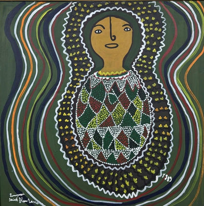 Louisane Saint Fleurant (Haitian, 1924-2005)  24"x24" Green Female Spirit 1984 Acrylic on Canvas Unframed Painting #8GN-HA