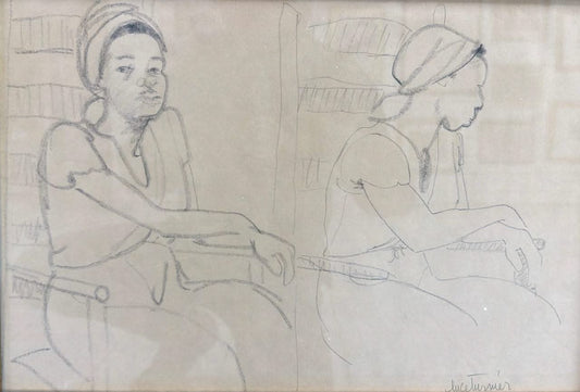 Luce Turnier 11"x16" Two Ladies 1980 Charcoal + Crayon on Paper Unframed #1GN-HA