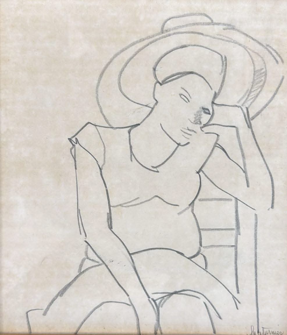 Luce Turnier 11"x9" Lady on Chair 1980 Crayon on Paper Unframed #2GN-HA