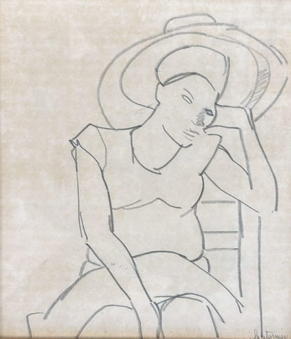 Luce Turnier 11"x9" Lady on Chair 1980 Crayon on Paper Unframed #2GN-HA