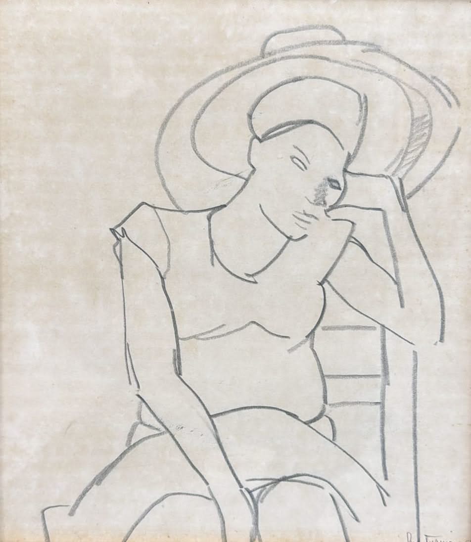 Luce Turnier 11"x16" Two Ladies 1980 Charcoal + Crayon on Paper Unframed #1GN-HA