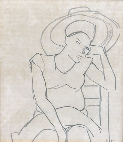 Luce Turnier 11"x16" Two Ladies 1980 Charcoal + Crayon on Paper Unframed #1GN-HA