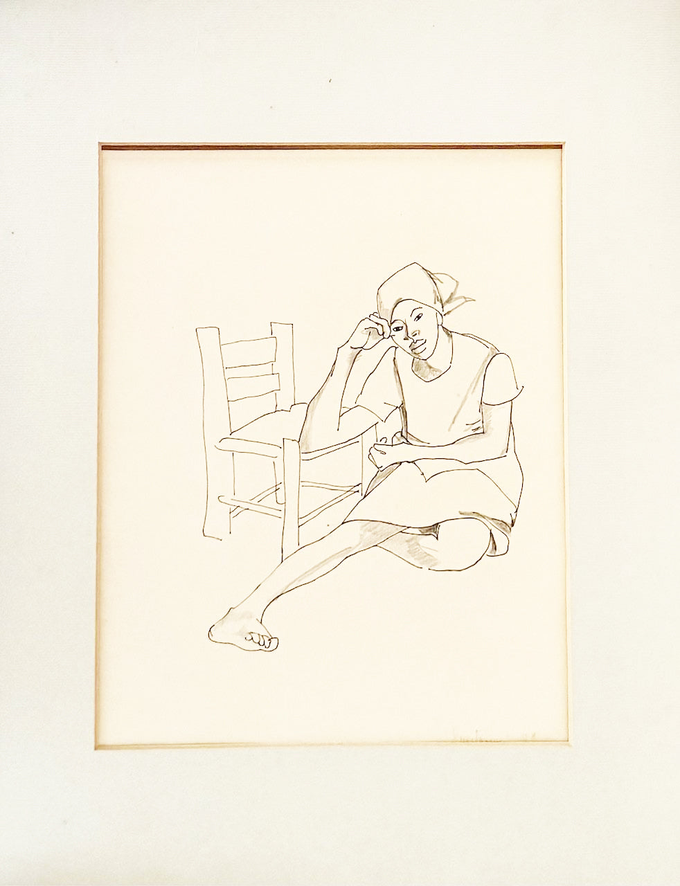 Luce Turnier (1924-1995) 11"x9" The Pensive Lady 1987 Drawing with Crayon  Framed#1GSN-NY
